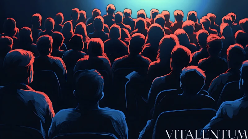 Digital painting of silhouetted audience under cinematic glow.