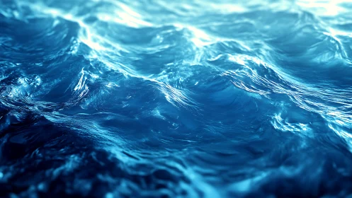 Shimmering blue ocean waves roll gently under soft light