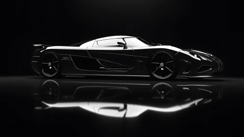 Midnight hypercar side profile with dramatic rim lighting.