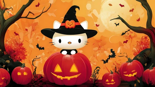 Hello Kitty Character in Halloween Witch Costume Display.