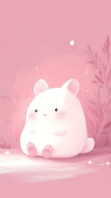 Gentle pink bunny sits quietly in a soft pastel dream