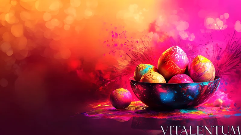 Color-drenched Easter eggs in glowing abstract bowlscape.