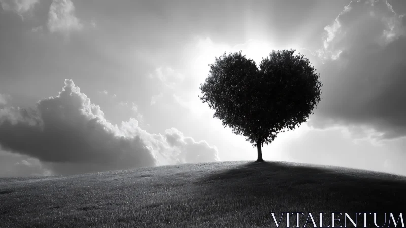 Heart-Shaped Tree in Monochrome Solitude.