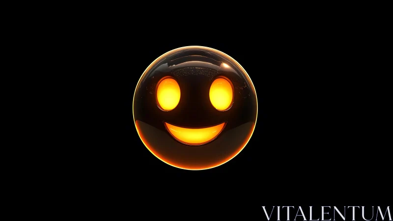 Glowing 3D Smiley Face on Black Background in Futuristic Style.