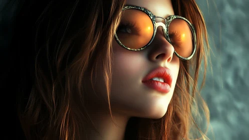 Side profile of woman in reflective round sunglasses.