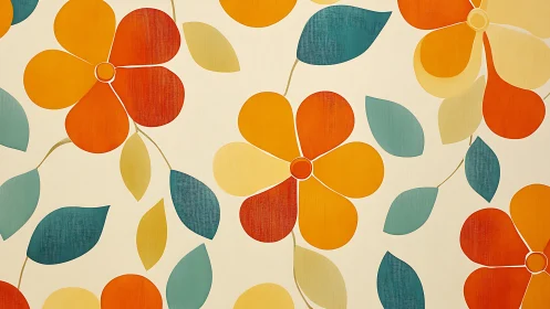 Stylized orange and yellow floral pattern fills light canvas