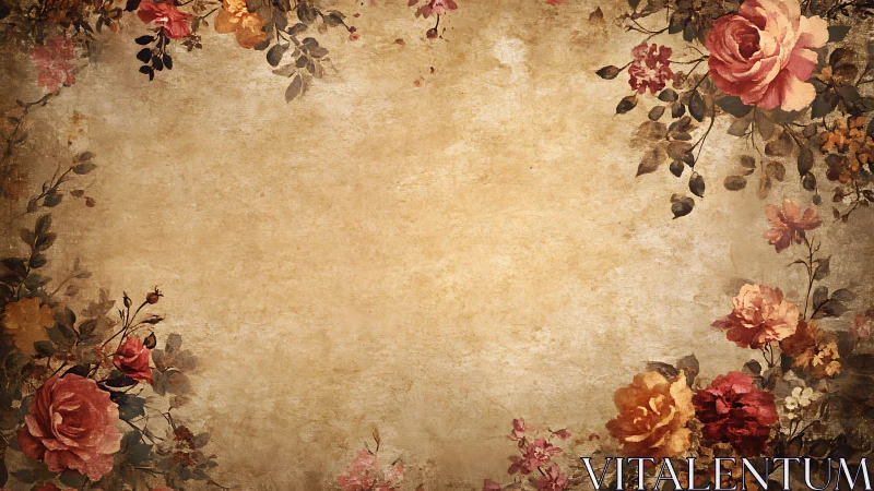 Vintage floral border background with faded parchment center.