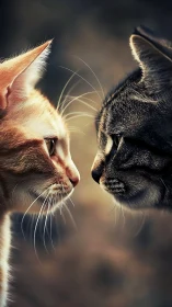 Two Cats Face to Face in Warm Golden Light.