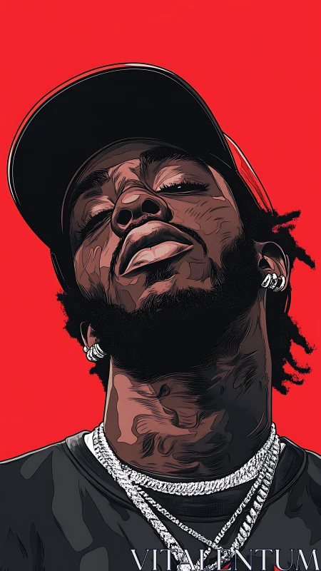 Vector portrait of hip-hop figure against saturated red ground