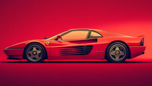 Red retro sports coupe in bold side profile on red field.