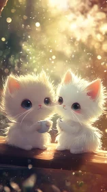 Two Adorable White Kittens Glowing in Magical Golden Light