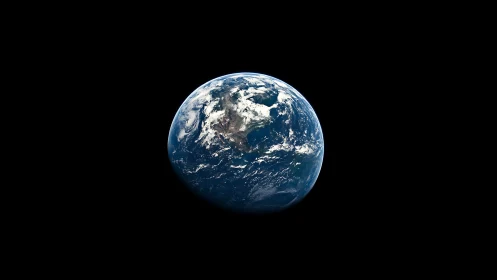 Earth in deep space with visible clouds and oceans.