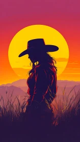 Sunset cowgirl silhouette wrapped in desert daydreams.