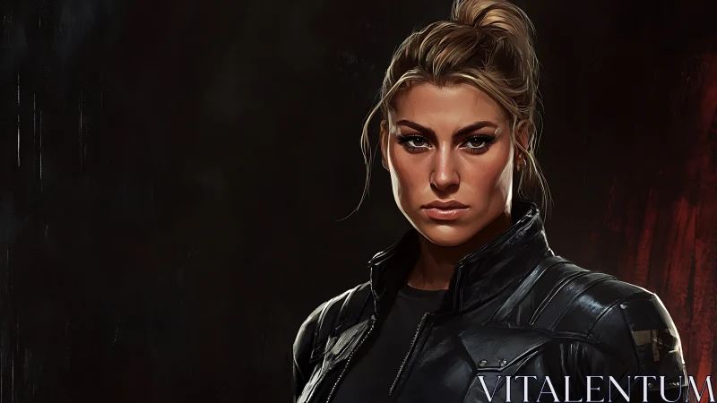 Hardened female soldier portrait in tactical armor uniform.