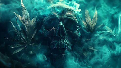 Mystic emerald skull drifting through swirling dream smoke.