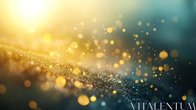 Golden Bokeh Lights Over Abstract Surface, Dreamy Artistic Style.
