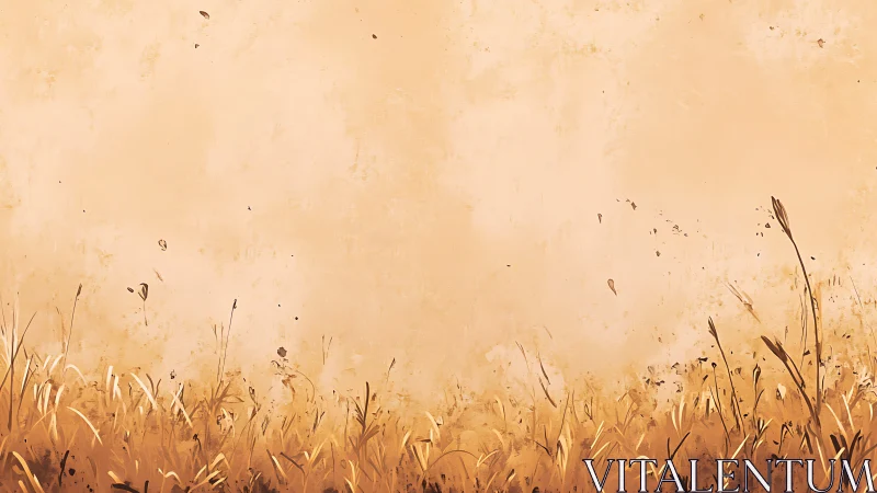 Dry grass field against uniform beige textured backdrop.
