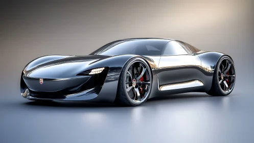 Midnight chrome hypercar gliding through soft studio silence.