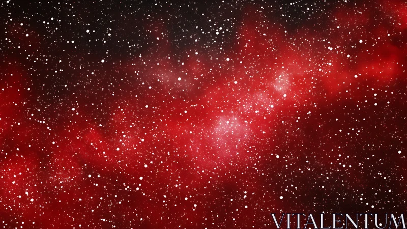 Crimson starfield drifts through a cosmic duststorm of light.
