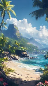 Tropical Coastal Landscape with Volumetric Cloud Rendering and Atmospheric Perspective