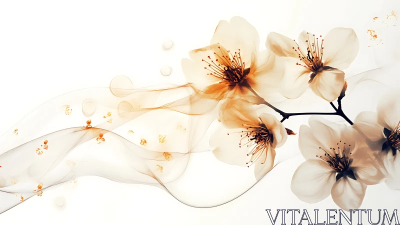 Cream Blossoms with Golden Stamens Flow Across Luminous Space