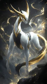 Celestial biomech dragon entity with gold filigree exoskeleton