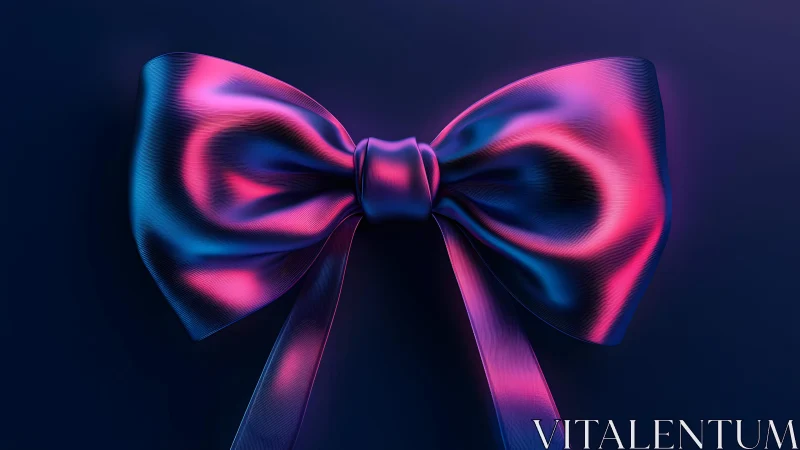 Vibrant satin bow in neon pink and blue, digital art style.