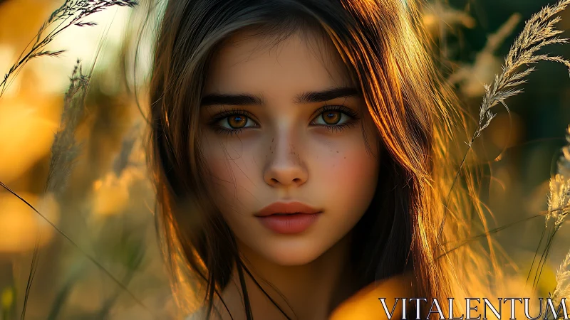 Digital female portrait is rendered within shallow depth of field