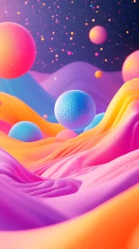 Neon dream spheres drifting across candy colored dunes.
