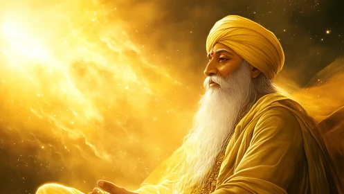 Golden cosmos guru drifting through sunlit serenity.