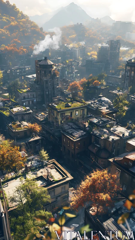 Mountain-framed rooftop city where autumn quietly lingers.