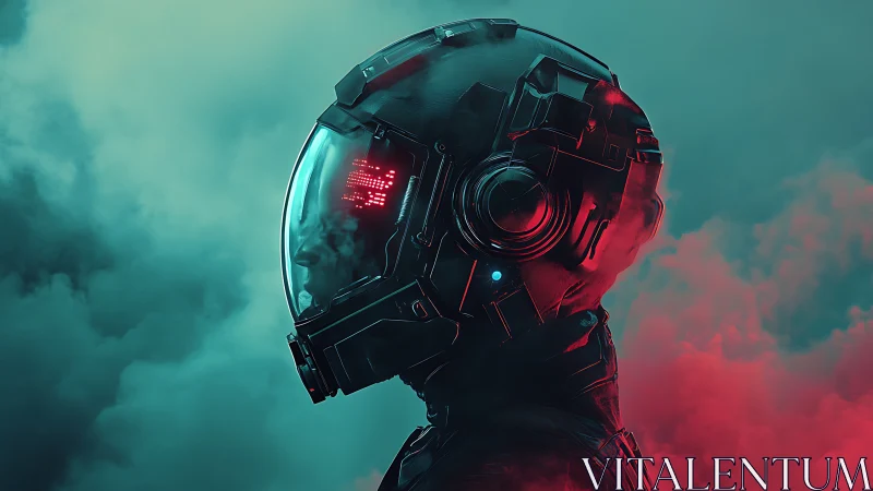 Neon mist drapes a lone cyber astronaut in dreamy vapor.