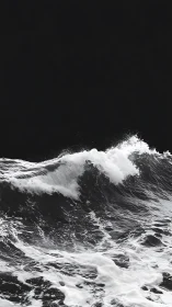 Breaking ocean wave rises sharply against dark background