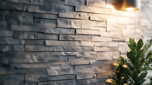 Soft stone wall glow with greenery and evening calm.
