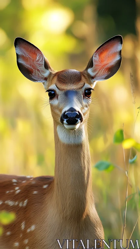 Wide eared forest fawn listening to sunlight and secrets.