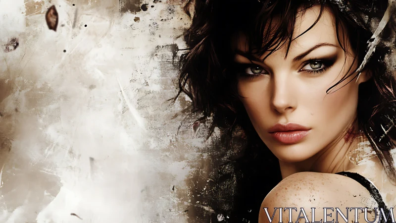 Digital portrait with grunge abstraction and cinematic lighting.