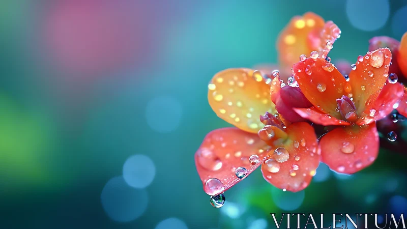 Multicolored Flower Petals with Dew Droplets in Macro Photography