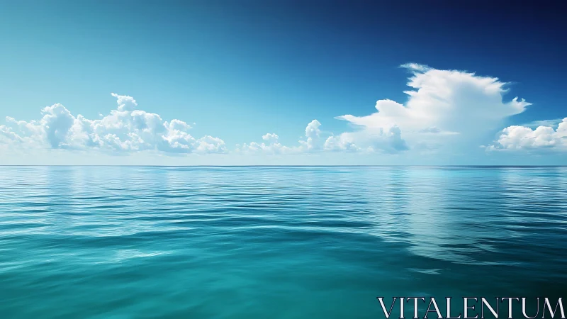 Serene open ocean under cumulus clouds rendered photorealistically