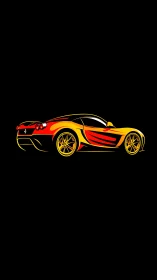 Fiery red and yellow sports car illustration glows on black