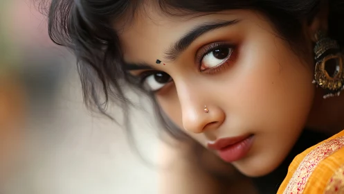 Oblique close-up portrait with shallow depth and warm color grading