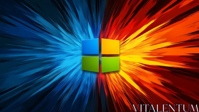 Windows logo splits cool blue and fiery orange energy
