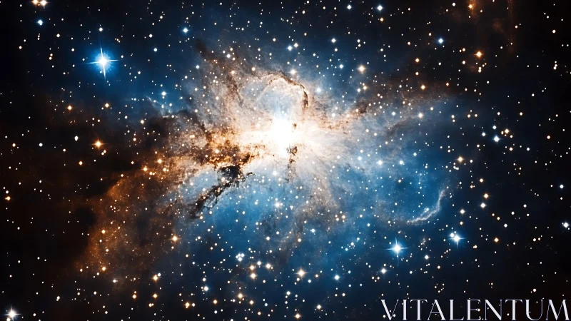 Stellar nursery glows softly in a wide star filled sky