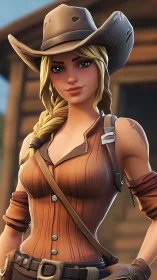 Sunlit cowgirl outlaw with a soft smirk and steady gaze.