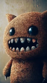 Textured plush monster with glossy eyes and corroded teeth rendering