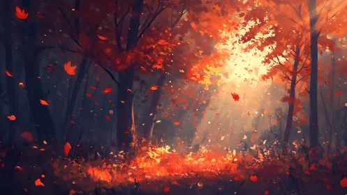 Autumn Forest Engulfed in Vivid Orange Flames.