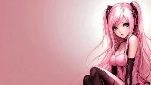 Pink-haired anime girl rendered against minimalist gradient field