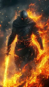 Flaming dark knight strides forward wrapped in blazing fire