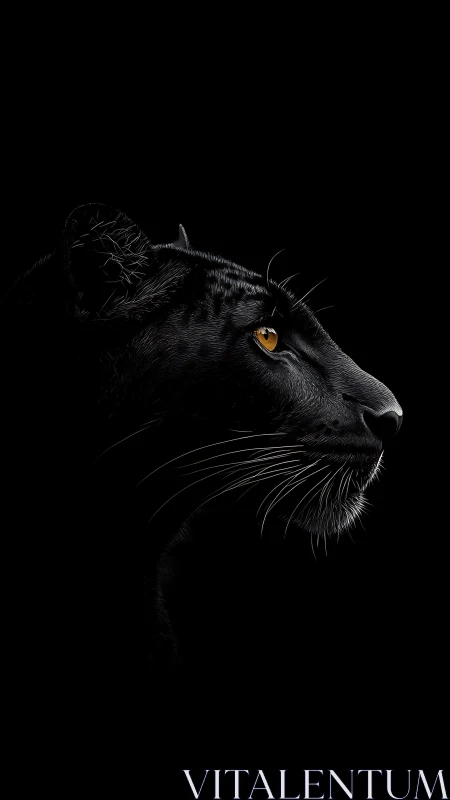Black Feline Profile Study with Amber Iris Against Dark Background.