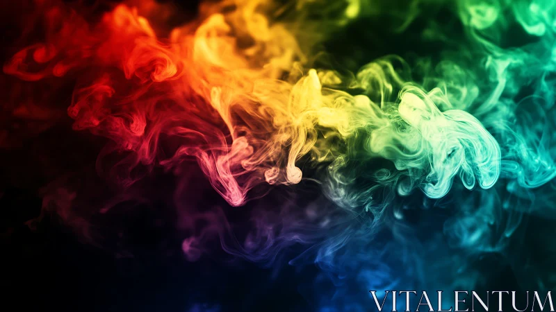 Vibrant multicolor smoke flows across deep black background