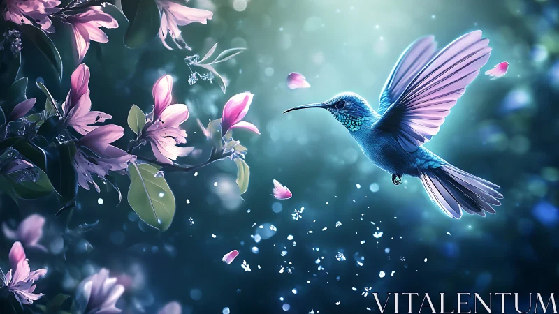 Hummingbird Starlight Waltz Among Sugar-Glass Blossoms.